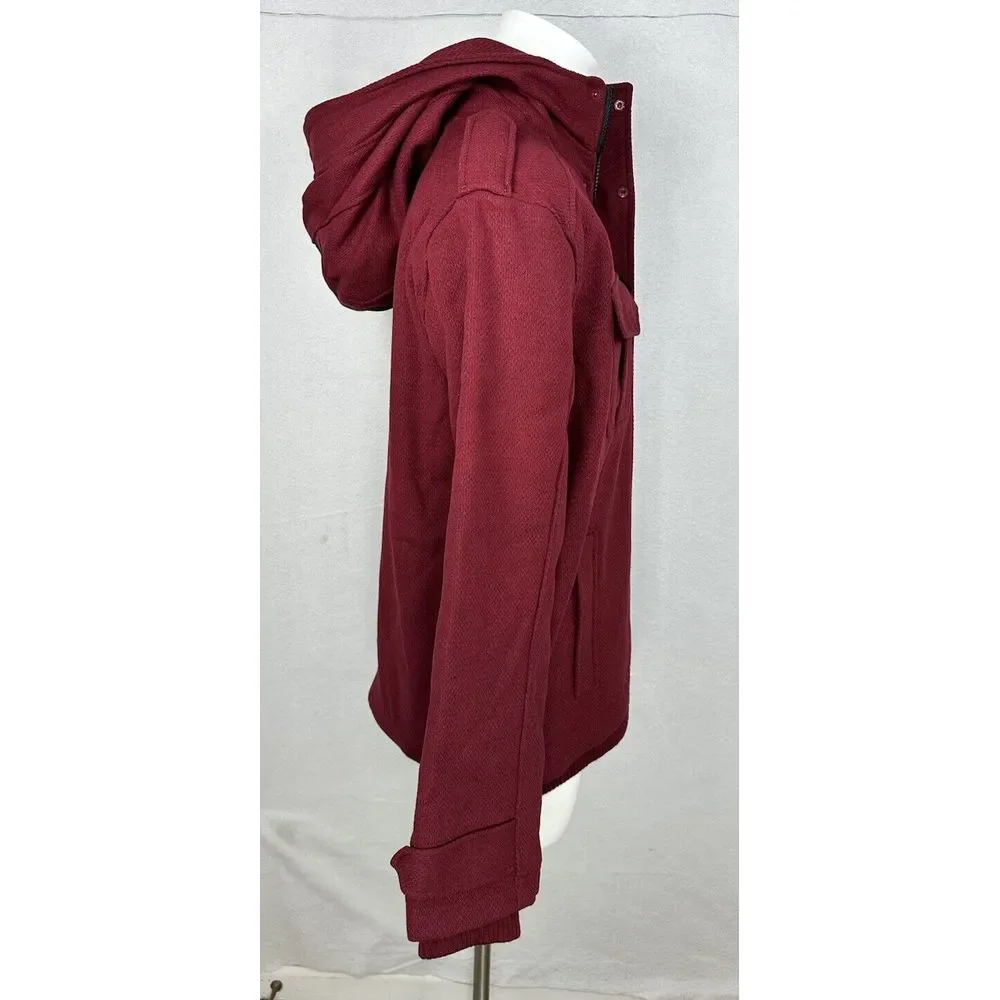 PJ MARK Mens 2XL Insulated‎ Full Zip Snap Hooded Jacket Maroon Vintage Y2K NEW